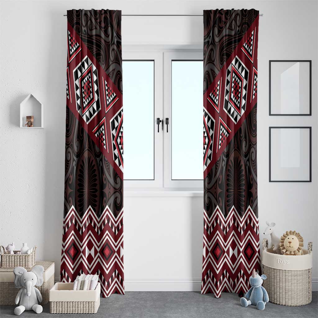 New Zealand Aotearoa Window Curtain Red Taniko Art Maori Pattern LT05 - Polynesian Pride