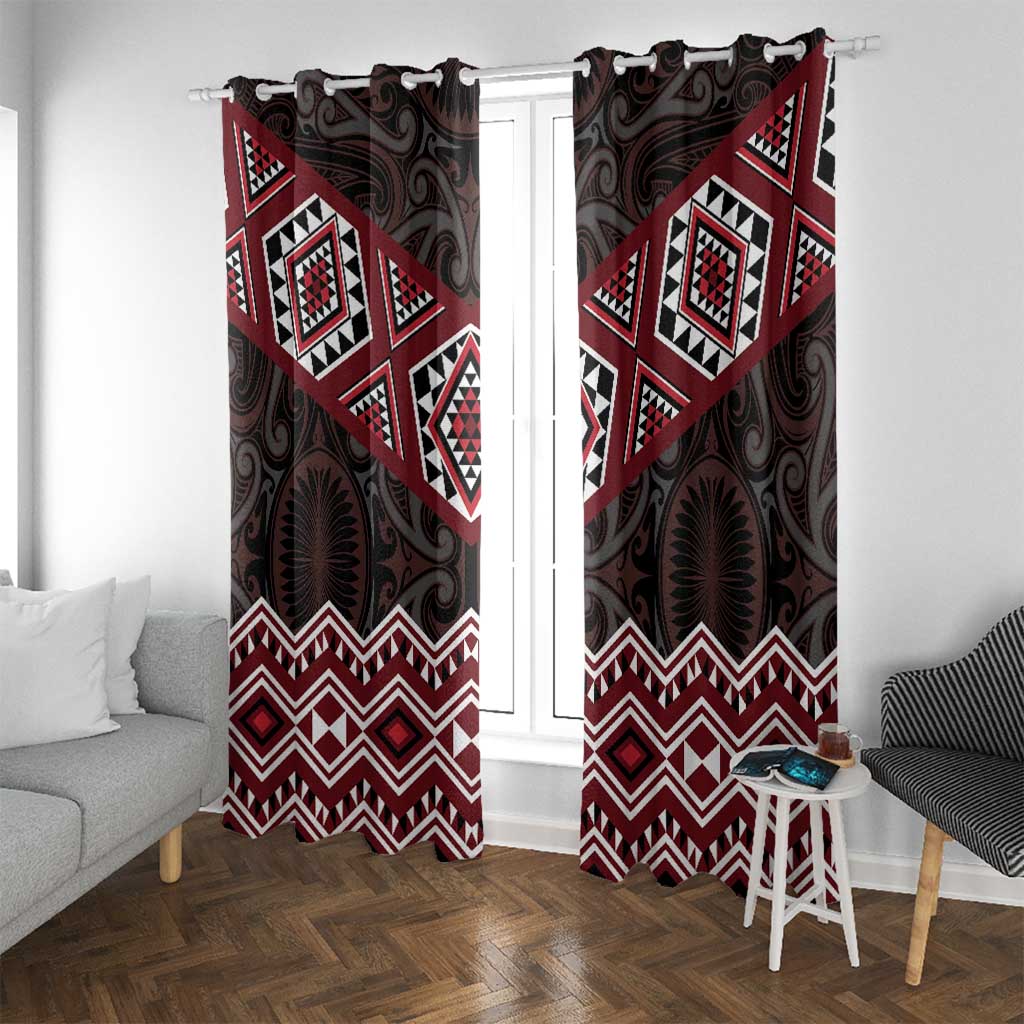 New Zealand Aotearoa Window Curtain Red Taniko Art Maori Pattern LT05 With Grommets Red - Polynesian Pride