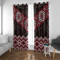 New Zealand Aotearoa Window Curtain Red Taniko Art Maori Pattern LT05 With Grommets Red - Polynesian Pride