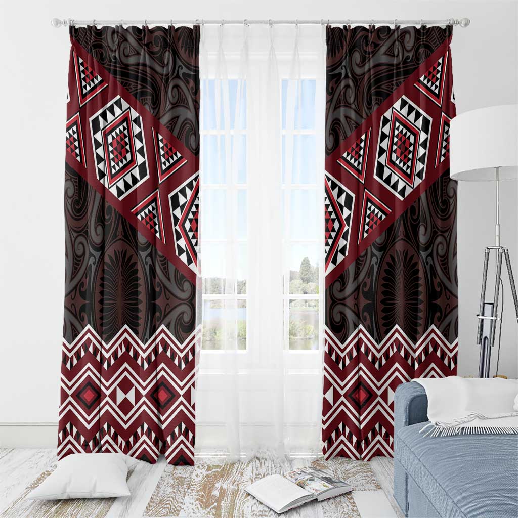 New Zealand Aotearoa Window Curtain Red Taniko Art Maori Pattern LT05 - Polynesian Pride