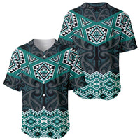 New Zealand Aotearoa Baseball Jersey Turquoise Taniko Art Maori Pattern