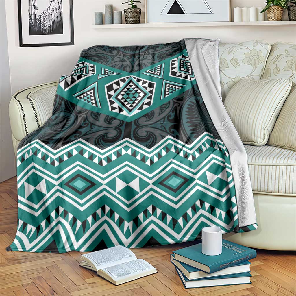 New Zealand Aotearoa Blanket Turquoise Taniko Art Maori Pattern LT05 Turquoise - Polynesian Pride