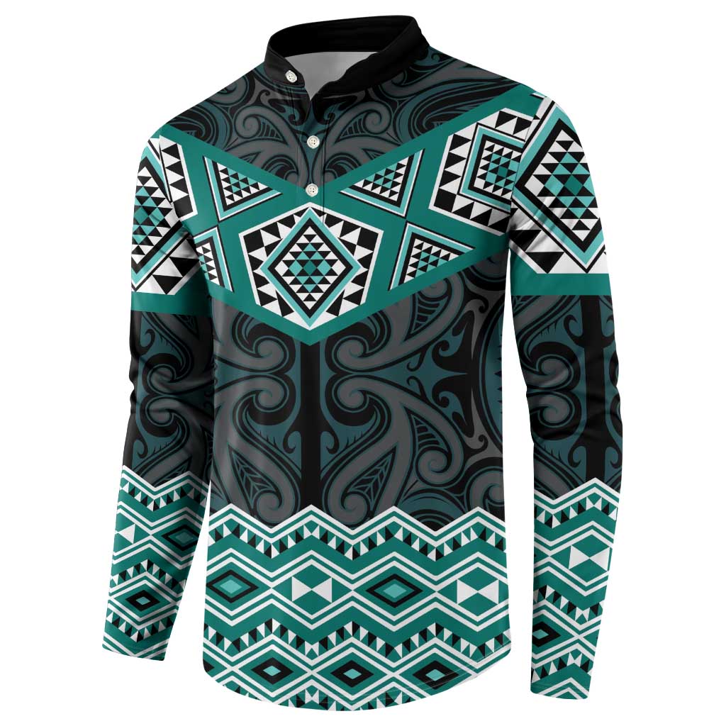 New Zealand Aotearoa Button Sweatshirt Turquoise Taniko Art Maori Pattern LT05 - Polynesian Pride