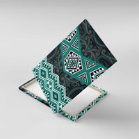 New Zealand Aotearoa Canvas Wall Art Turquoise Taniko Art Maori Pattern LT05 With Frame Turquoise - Polynesian Pride