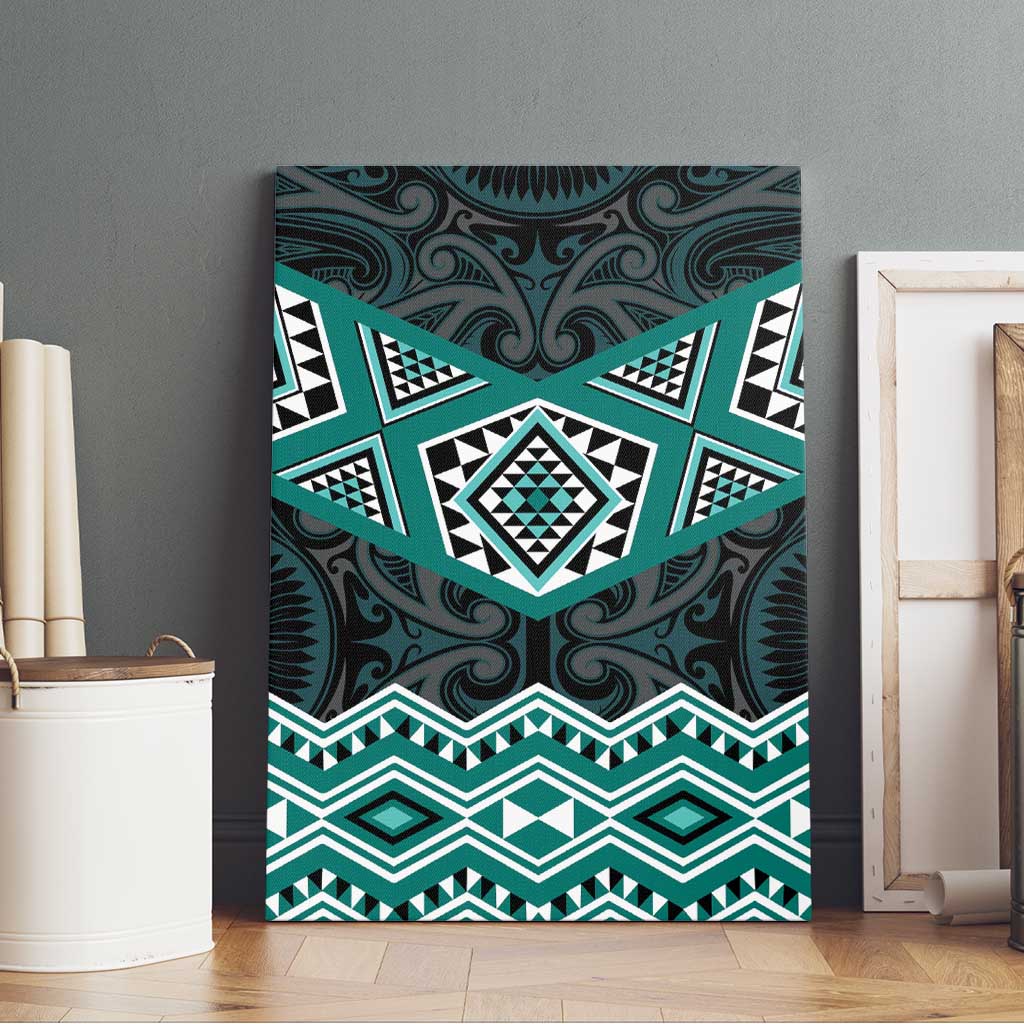 New Zealand Aotearoa Canvas Wall Art Turquoise Taniko Art Maori Pattern LT05 - Polynesian Pride
