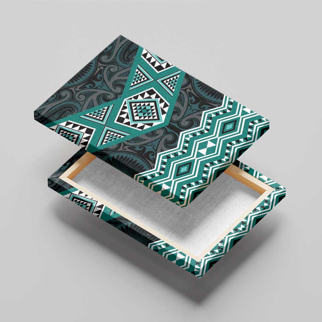 New Zealand Aotearoa Canvas Wall Art Turquoise Taniko Art Maori Pattern LT05 - Polynesian Pride