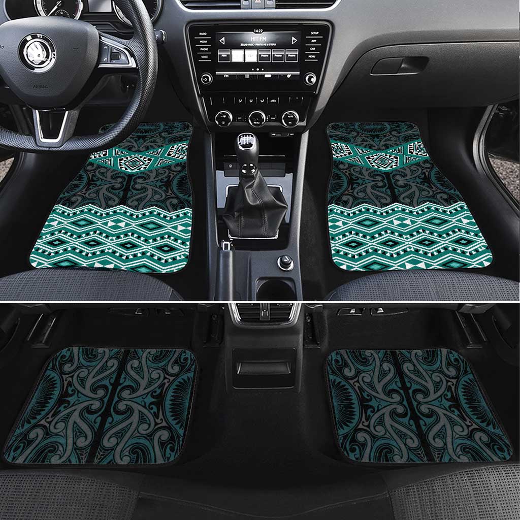New Zealand Aotearoa Car Mats Turquoise Taniko Art Maori Pattern LT05 Set 4pcs Turquoise - Polynesian Pride