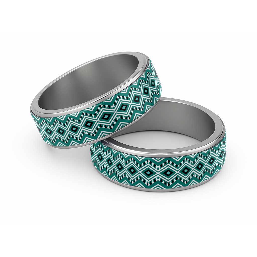 New Zealand Aotearoa Classic Ring Turquoise Taniko Art Maori Pattern LT05 Sliver Turquoise - Polynesian Pride
