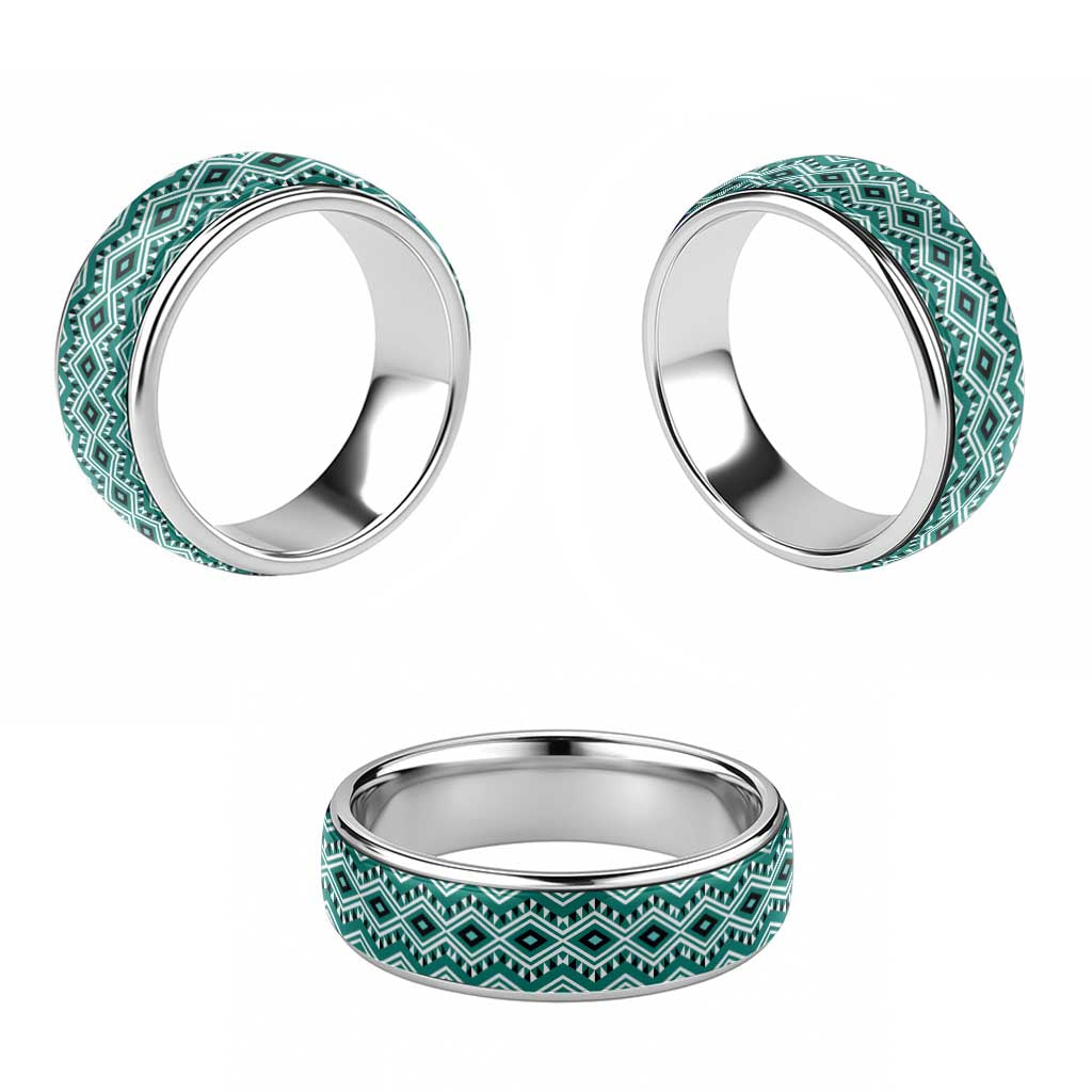 New Zealand Aotearoa Classic Ring Turquoise Taniko Art Maori Pattern LT05 - Polynesian Pride
