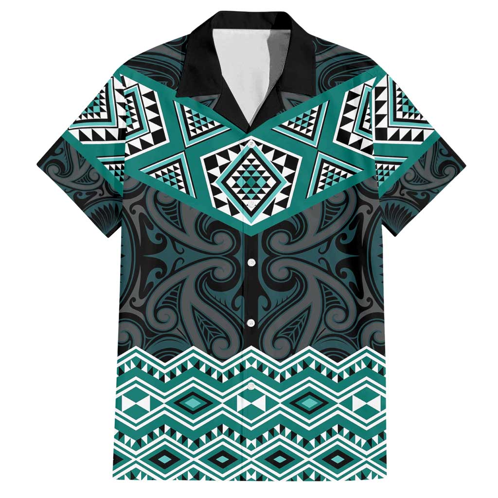 New Zealand Aotearoa Family Matching Long Sleeve Bodycon Dress and Hawaiian Shirt Turquoise Taniko Art Maori Pattern