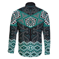New Zealand Aotearoa Family Matching Off The Shoulder Long Sleeve Dress and Hawaiian Shirt Turquoise Taniko Art Maori Pattern