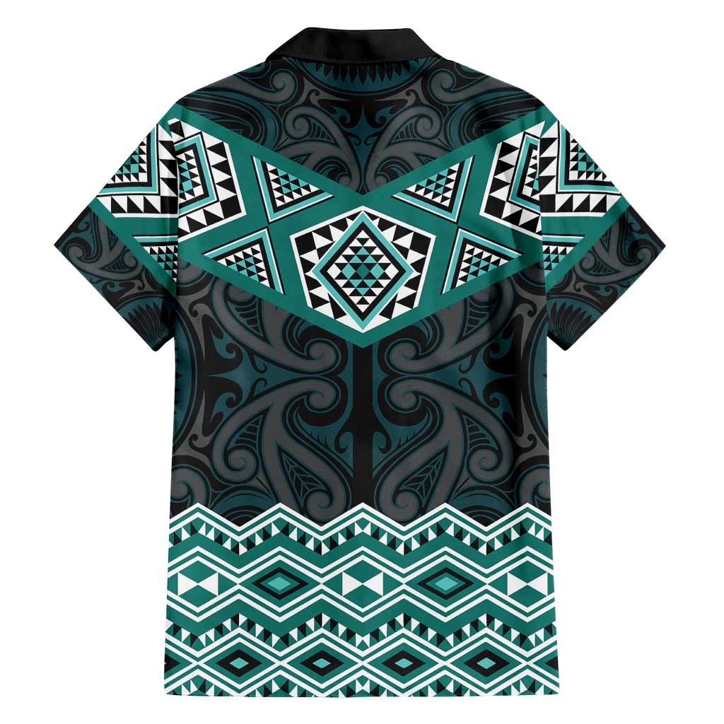 New Zealand Aotearoa Family Matching Off Shoulder Maxi Dress and Hawaiian Shirt Turquoise Taniko Art Maori Pattern