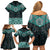 New Zealand Aotearoa Family Matching Off Shoulder Short Dress and Hawaiian Shirt Turquoise Taniko Art Maori Pattern