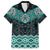 New Zealand Aotearoa Family Matching Off Shoulder Short Dress and Hawaiian Shirt Turquoise Taniko Art Maori Pattern