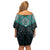 New Zealand Aotearoa Family Matching Off Shoulder Short Dress and Hawaiian Shirt Turquoise Taniko Art Maori Pattern