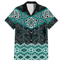 New Zealand Aotearoa Family Matching Tank Maxi Dress and Hawaiian Shirt Turquoise Taniko Art Maori Pattern