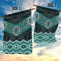New Zealand Aotearoa Garden Flag Turquoise Taniko Art Maori Pattern LT05 - Polynesian Pride