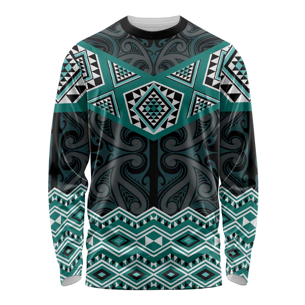 New Zealand Aotearoa Long Sleeve Shirt Turquoise Taniko Art Maori Pattern LT05 Unisex Turquoise - Polynesian Pride