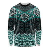 New Zealand Aotearoa Long Sleeve Shirt Turquoise Taniko Art Maori Pattern LT05 Unisex Turquoise - Polynesian Pride