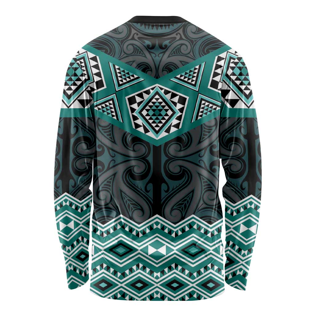 New Zealand Aotearoa Long Sleeve Shirt Turquoise Taniko Art Maori Pattern LT05 - Polynesian Pride