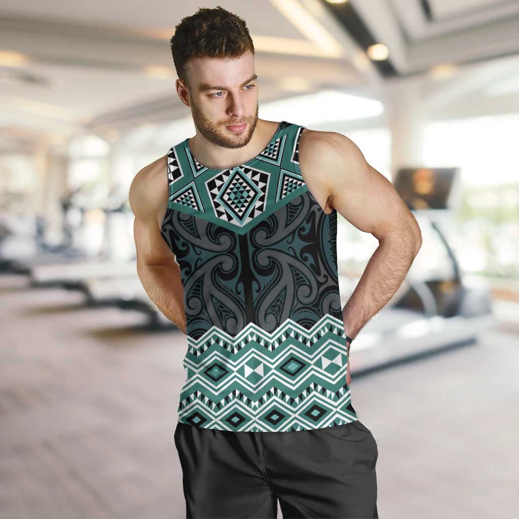 New Zealand Aotearoa Men Tank Top Turquoise Taniko Art Maori Pattern LT05 Turquoise - Polynesian Pride