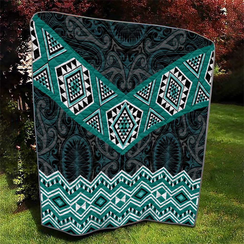 New Zealand Aotearoa Quilt Turquoise Taniko Art Maori Pattern