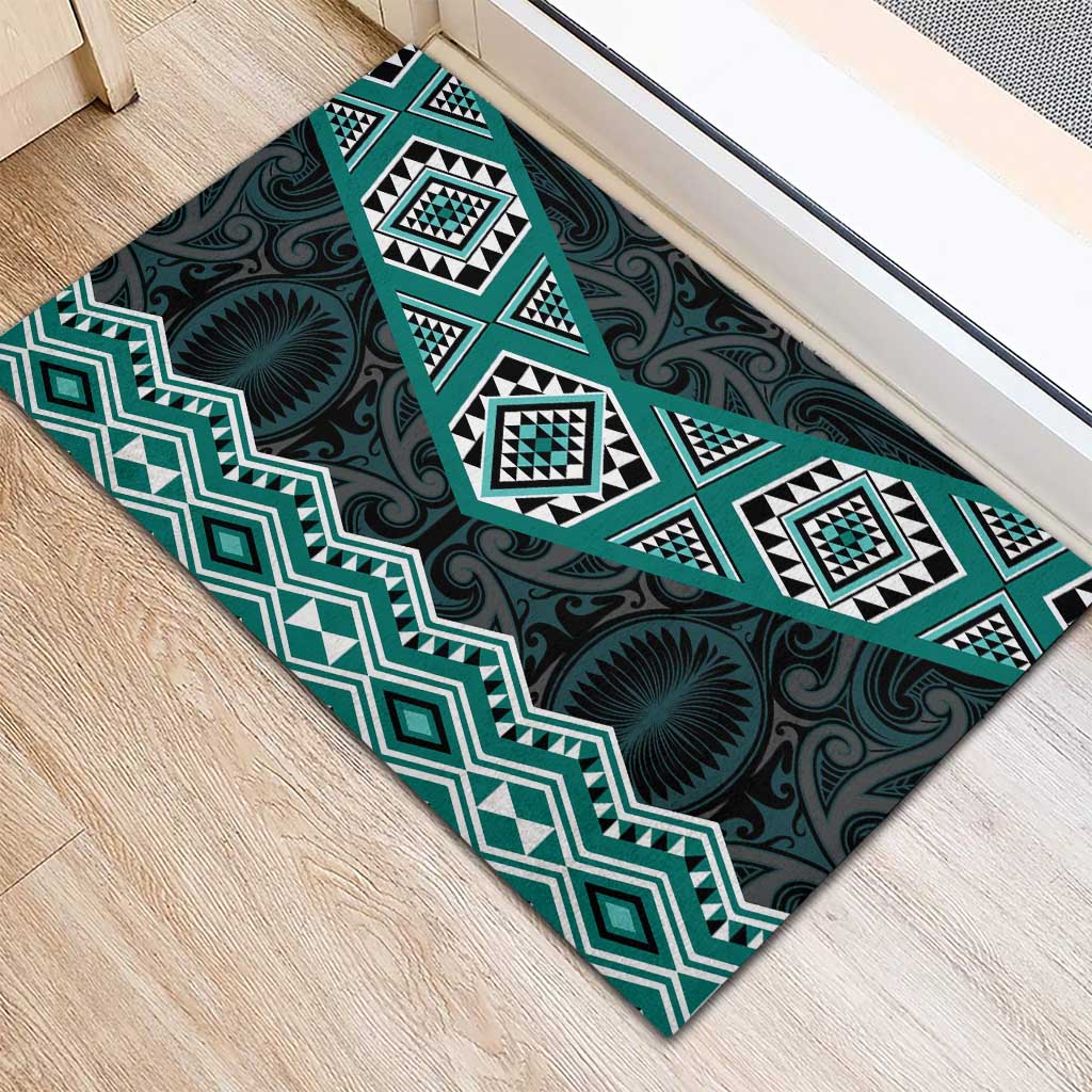 New Zealand Aotearoa Rubber Doormat Turquoise Taniko Art Maori Pattern LT05 - Polynesian Pride
