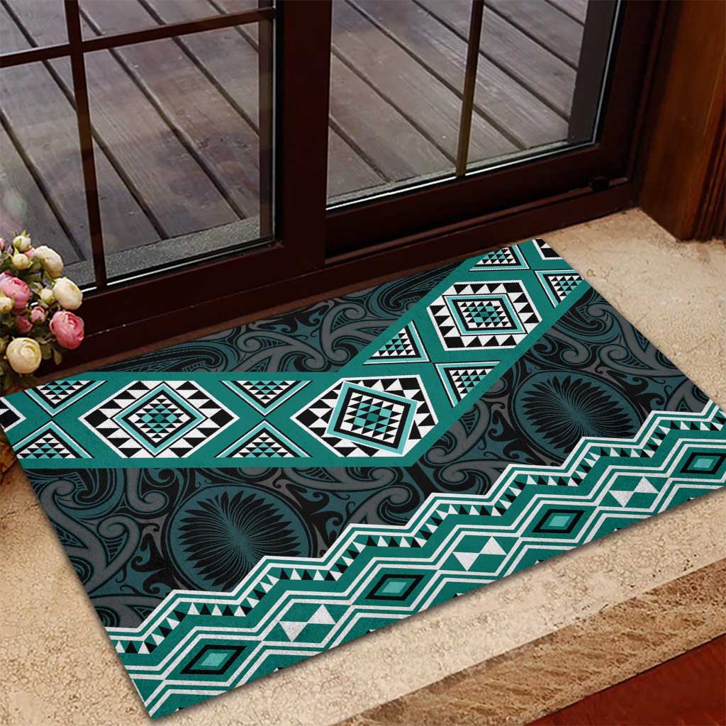 New Zealand Aotearoa Rubber Doormat Turquoise Taniko Art Maori Pattern LT05 - Polynesian Pride
