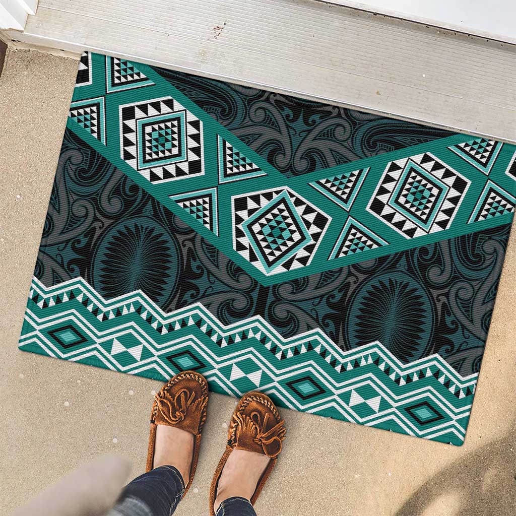 New Zealand Aotearoa Rubber Doormat Turquoise Taniko Art Maori Pattern LT05 - Polynesian Pride
