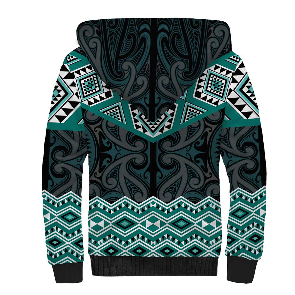 New Zealand Aotearoa Sherpa Hoodie Turquoise Taniko Art Maori Pattern LT05 - Polynesian Pride