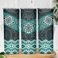 New Zealand Aotearoa Skinny Tumbler Turquoise Taniko Art Maori Pattern