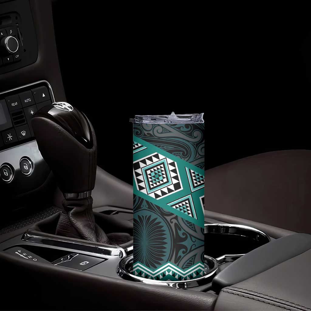New Zealand Aotearoa Skinny Tumbler Turquoise Taniko Art Maori Pattern