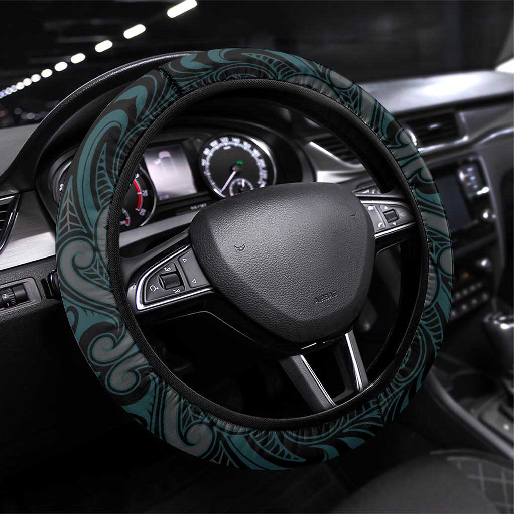 New Zealand Aotearoa Steering Wheel Cover Turquoise Taniko Art Maori Pattern LT05 Universal Fit Turquoise - Polynesian Pride