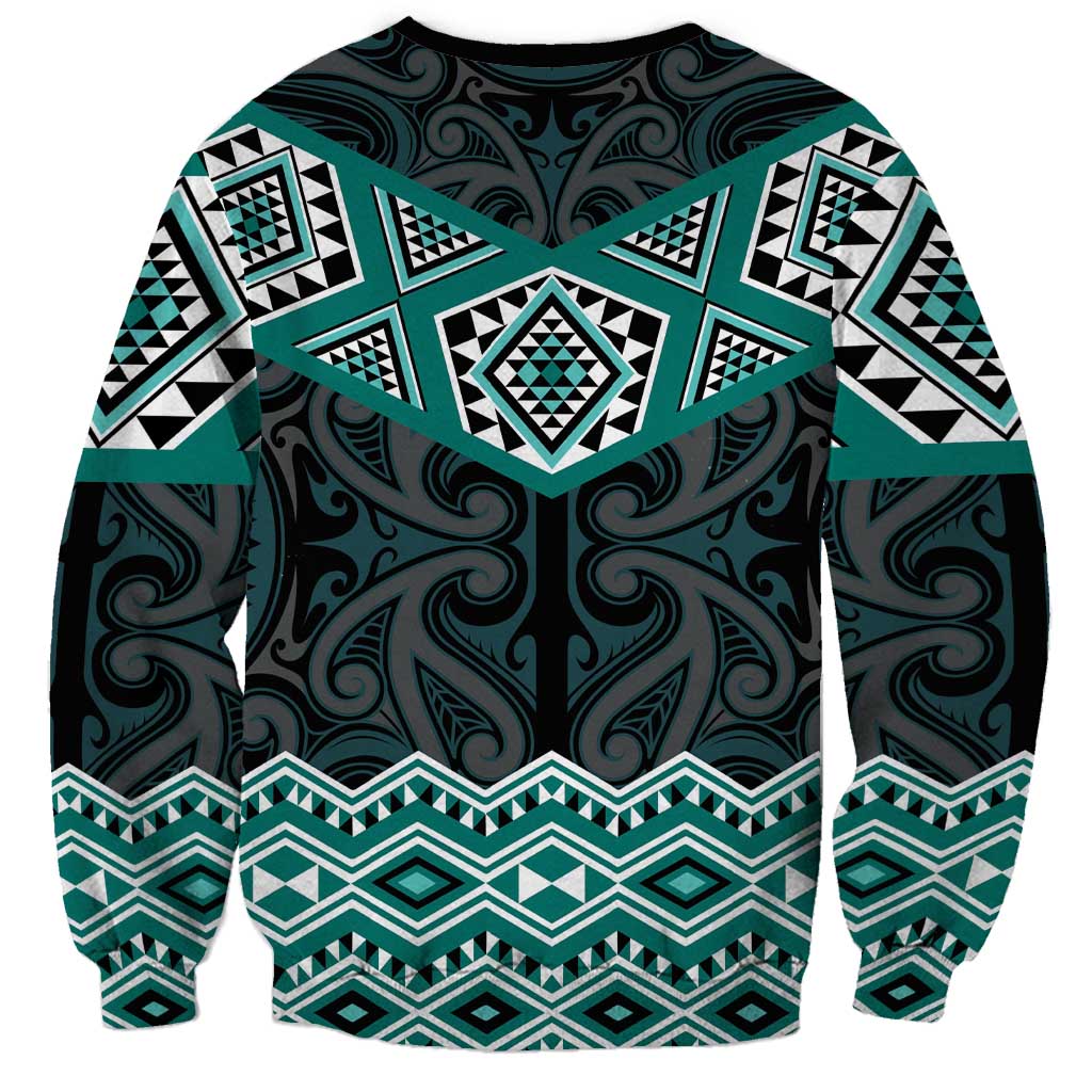 New Zealand Aotearoa Sweatshirt Turquoise Taniko Art Maori Pattern