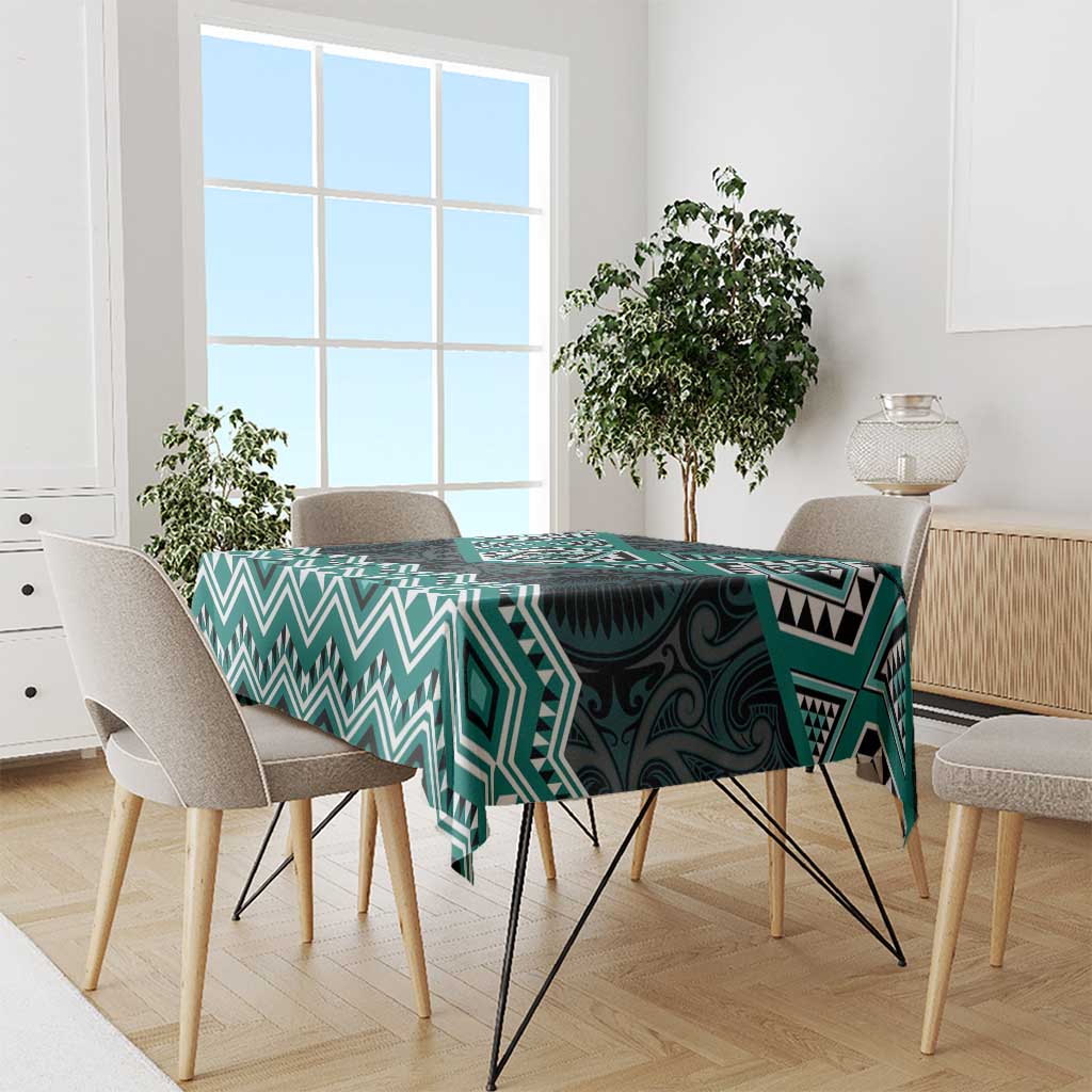 New Zealand Aotearoa Tablecloth Turquoise Taniko Art Maori Pattern LT05 - Polynesian Pride