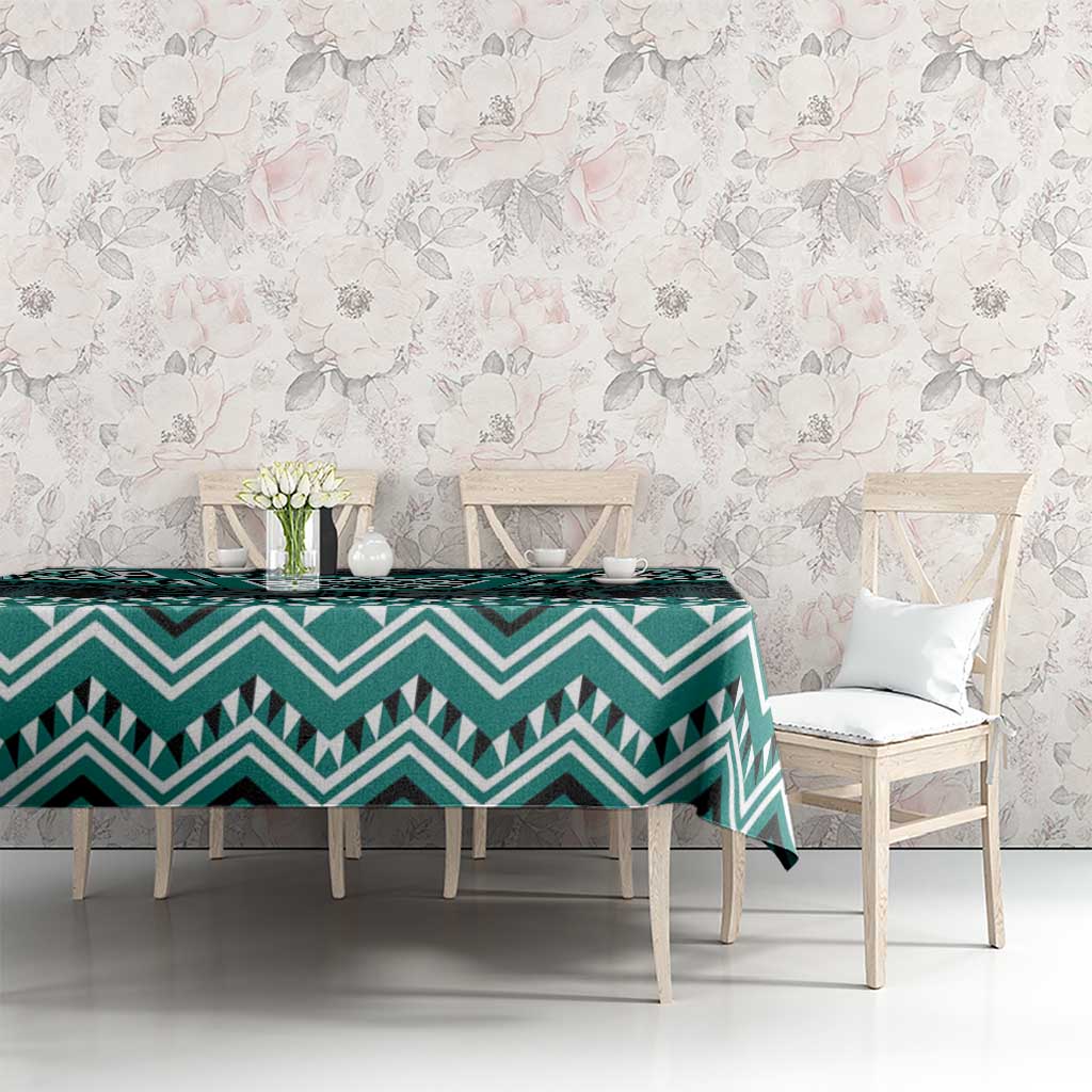 New Zealand Aotearoa Tablecloth Turquoise Taniko Art Maori Pattern LT05 - Polynesian Pride