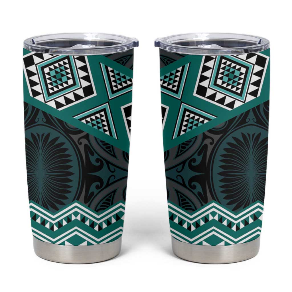 New Zealand Aotearoa Tumbler Cup Turquoise Taniko Art Maori Pattern LT05 Turquoise - Polynesian Pride