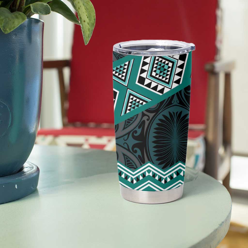 New Zealand Aotearoa Tumbler Cup Turquoise Taniko Art Maori Pattern LT05 - Polynesian Pride
