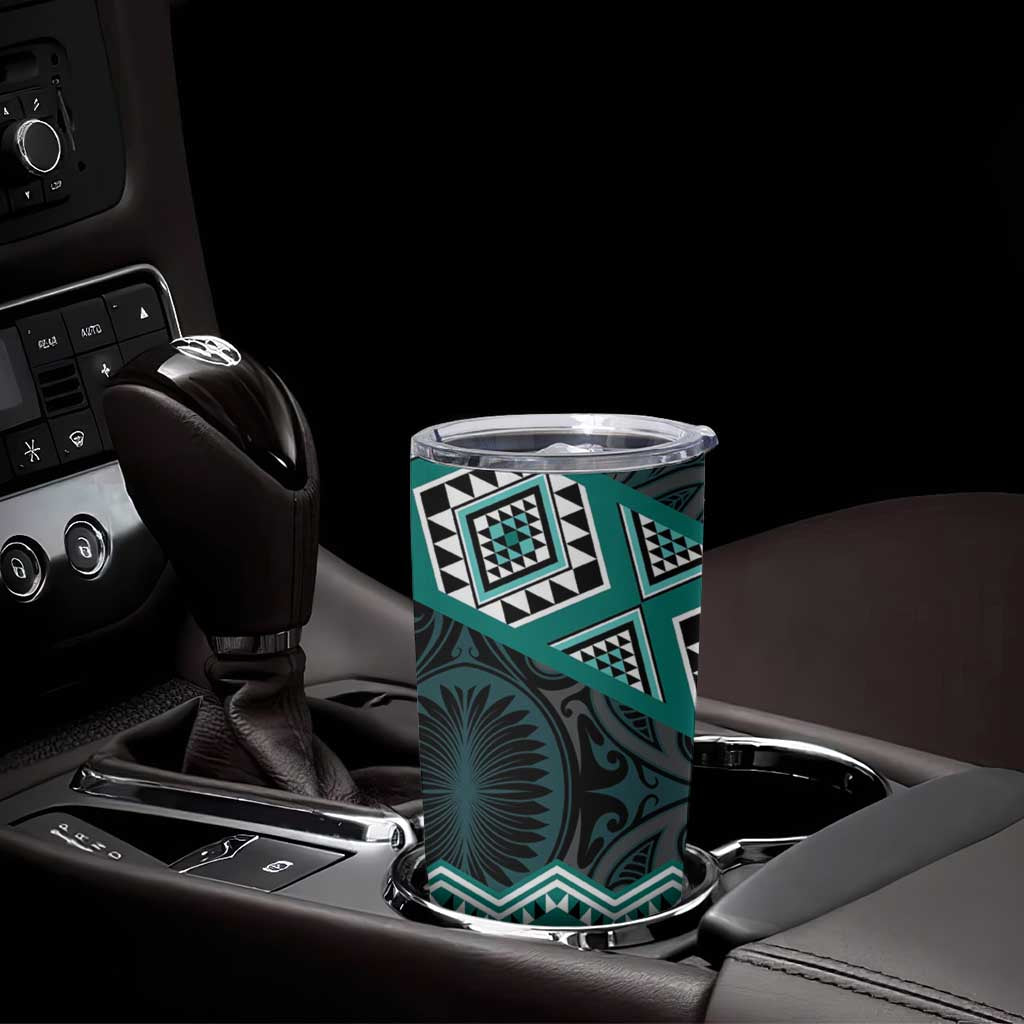 New Zealand Aotearoa Tumbler Cup Turquoise Taniko Art Maori Pattern LT05 - Polynesian Pride