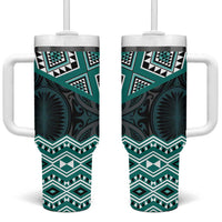 New Zealand Aotearoa Tumbler With Handle Turquoise Taniko Art Maori Pattern LT05 One Size: 40 oz Turquoise - Polynesian Pride