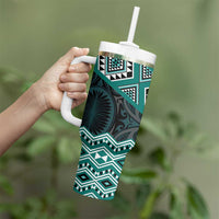 New Zealand Aotearoa Tumbler With Handle Turquoise Taniko Art Maori Pattern LT05 - Polynesian Pride