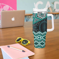 New Zealand Aotearoa Tumbler With Handle Turquoise Taniko Art Maori Pattern LT05 - Polynesian Pride