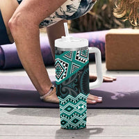 New Zealand Aotearoa Tumbler With Handle Turquoise Taniko Art Maori Pattern LT05 - Polynesian Pride