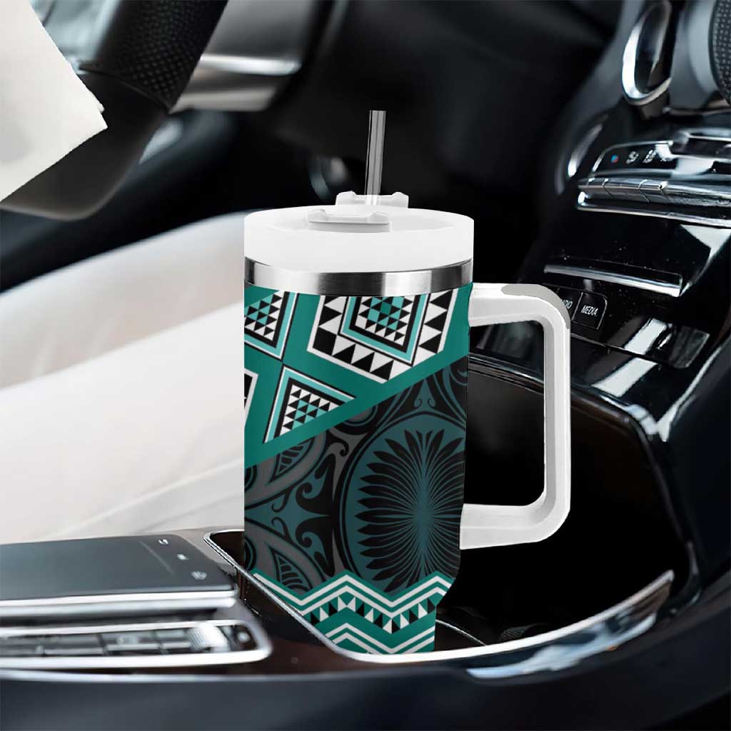 New Zealand Aotearoa Tumbler With Handle Turquoise Taniko Art Maori Pattern LT05 - Polynesian Pride