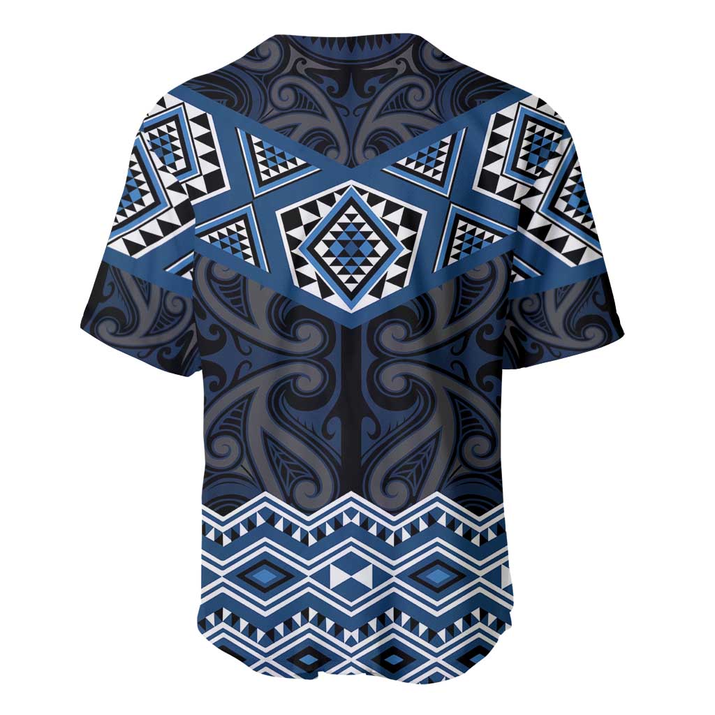New Zealand Aotearoa Baseball Jersey Blue Taniko Art Maori Pattern