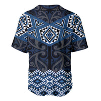 New Zealand Aotearoa Baseball Jersey Blue Taniko Art Maori Pattern