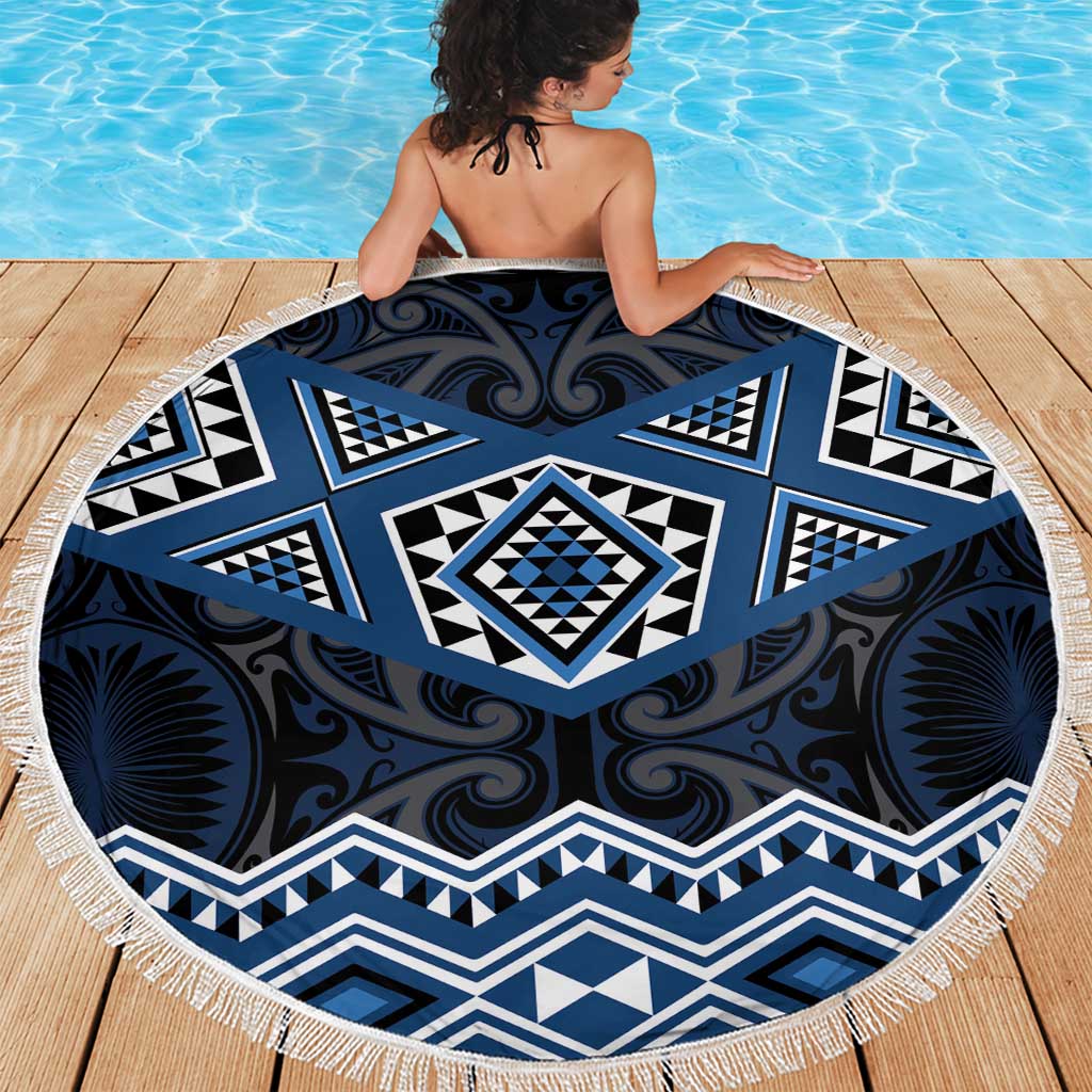 New Zealand Aotearoa Beach Blanket Blue Taniko Art Maori Pattern LT05 - Polynesian Pride