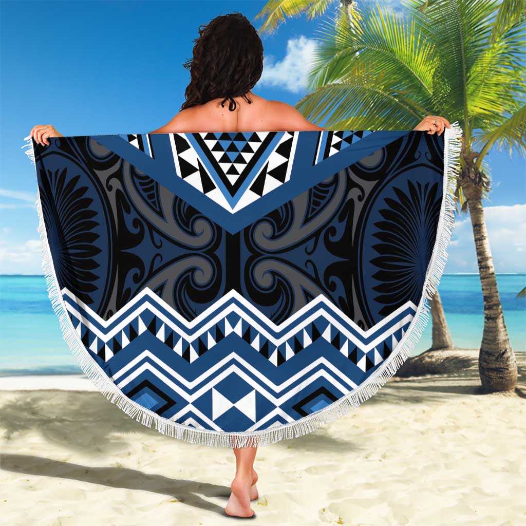 New Zealand Aotearoa Beach Blanket Blue Taniko Art Maori Pattern LT05 - Polynesian Pride