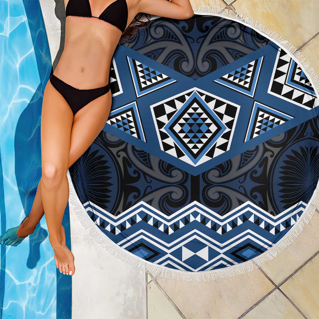 New Zealand Aotearoa Beach Blanket Blue Taniko Art Maori Pattern LT05 - Polynesian Pride