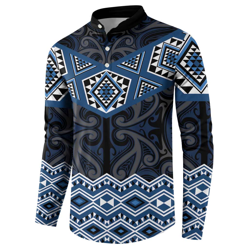 New Zealand Aotearoa Button Sweatshirt Blue Taniko Art Maori Pattern LT05 - Polynesian Pride